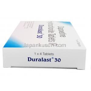 デュララスト, ダポキセチン　30mg, 製造元：Sun Pharma, 箱側面